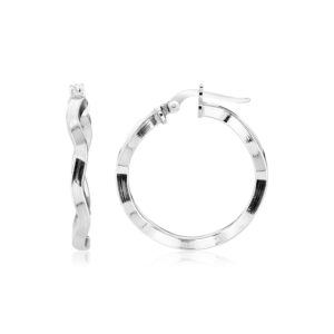Wavy Hoop Earrings Sterling Silver Round Polished (2x20mm)