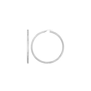 Large Hoop Earrings with Braid Texture Sterling Silver (3x20mm)