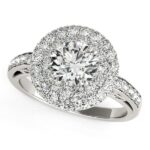 2 Carat Diamond with Two-Row Pave Border Engagement Ring 14k White Gold