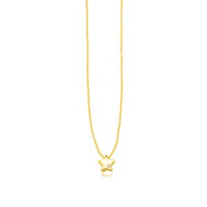 14k Yellow Gold Star Necklace with Diamond Polished