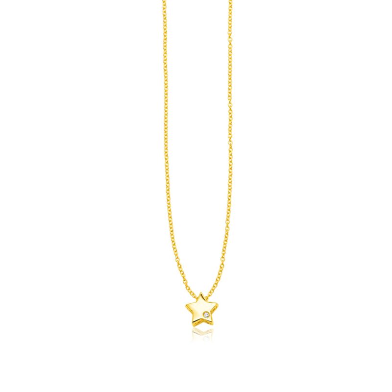 14k Yellow Gold Star Necklace with Diamond Polished