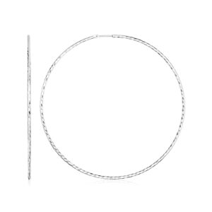 Sterling Silver Large Hoop Earrings Textured Round (1.6x60mm)