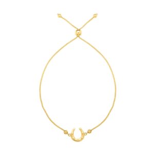 Adjustable Horseshoe Draw String Bracelet in 14K Yellow Gold