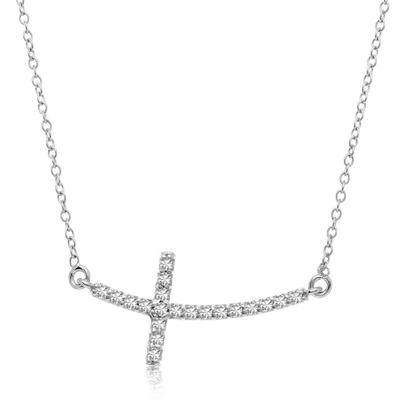 Diamond Embellished Horizontal Cross Necklace 0.21 cttw 14k White Gold