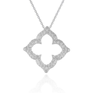 Diamond Cut-out Flower Pendant Necklace 1/3 carat 14k White Gold