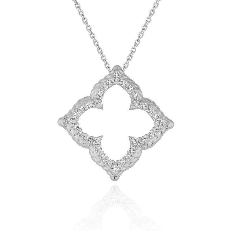 Diamond Cut-out Flower Pendant Necklace 1/3 carat 14k White Gold