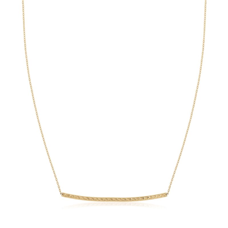 14k Yellow Gold Thin Horizontal Bar Necklace Textured