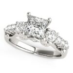 1.7 Carat 3 Stone Vintage Style Diamond Engagement Ring 14k White Gold