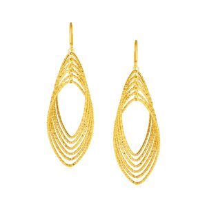 14k Gold Marquise Post Drop Earrings with Textured Shapes