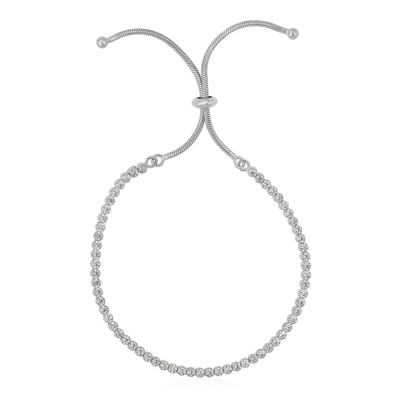 Adjustable Tennis Style Bracelet with Cubic Zirconia in Sterling Silver (4 mm)