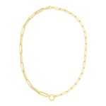 14k Yellow Gold Elongated Paperclip Chain Circle Necklace