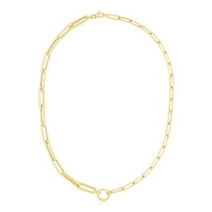 14k Yellow Gold Elongated Paperclip Chain Circle Necklace