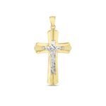 14k Two Tone Gold Diamond Cut Large Cross Pendant