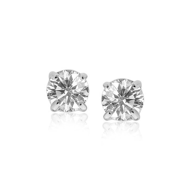Cubic Zirconia Stud Earrings with White Hue Faceted Sterling Silver 7 mm