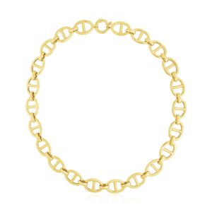 Oval Mariner Link Necklace Solid 14k Yellow Gold (14mm)