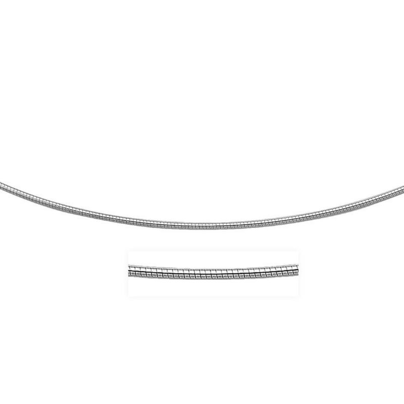 Sterling Silver Round Omega Style Chain Necklace with Rhodium Plating (1.55 mm)