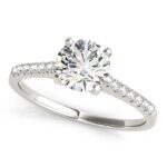 Single Row Scalloped Set Diamond Engagement Ring 1.1 carat 14k White Gold