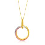 14k Tri-Color Gold Open Interlaced Ring Pendant Necklace