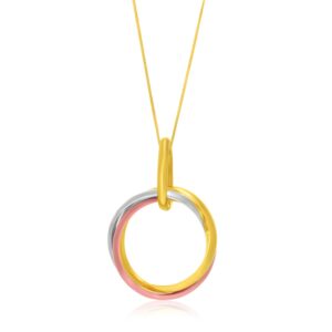 14k Tri-Color Gold Open Interlaced Ring Pendant Necklace