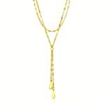 14k Gold Double Strand Chain with Puffed Heart Lariat Necklace