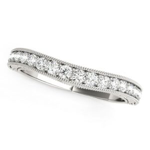 Bead Border Curved Diamond Wedding Ring 1/4 cttw 14k White Gold