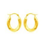 14k Gold Short Oval Hoop Earrings Polished