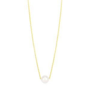 14k Yellow Gold Pearl Solitaire Necklace 7mm