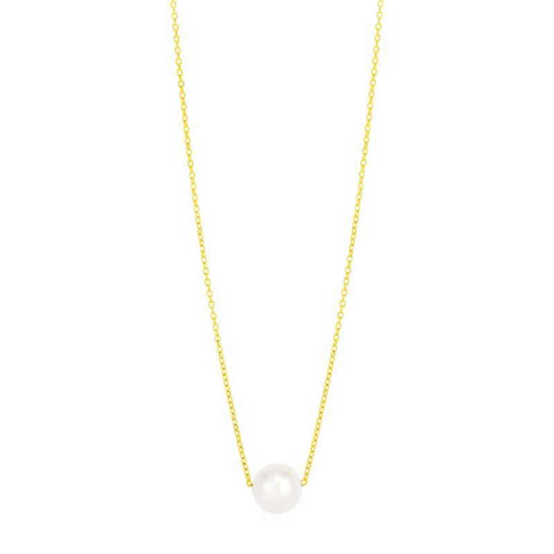 14k Yellow Gold Pearl Solitaire Necklace 7mm