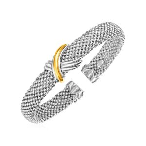 Popcorn Texture Cuff Bangle in Sterling Silver and 18k Yellow Gold (10 mm)