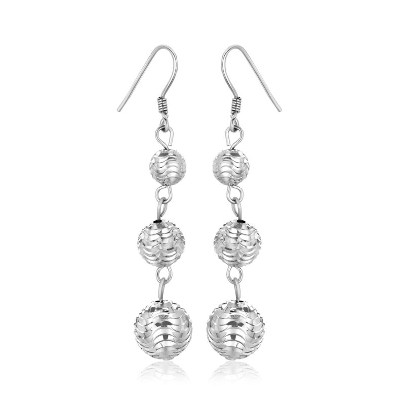 Layered Ball Dangling Earrings Sterling Silver Textured