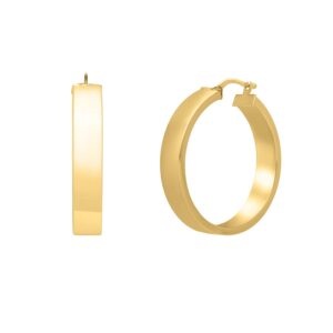 Large Tube Shaped Hoop Earrings 14K Yellow Gold