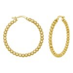 Large Bead Hoop Earrings 14K Yellow Gold Polished