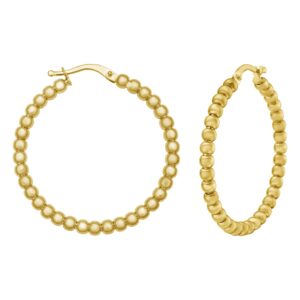 Large Bead Hoop Earrings 14K Yellow Gold Polished