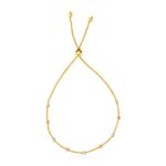 14k Tri-Color Gold Lariat Bracelet Textured Bead Station (5.00 mm)