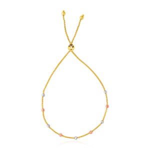 14k Tri-Color Gold Lariat Bracelet Textured Bead Station (5.00 mm)