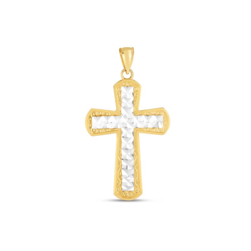 14k Two Tone Gold High Polish Diamond Cut Cross Pendant 2.8 grams