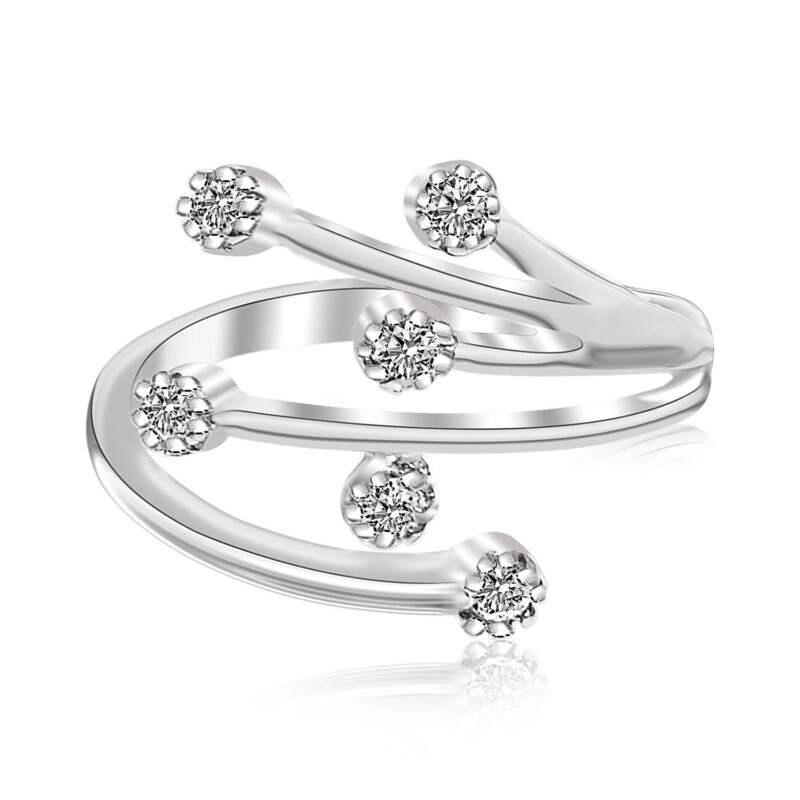 Sterling Silver Toe Ring Rhodium Finished White Cubic Zirconia Embellished