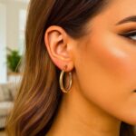 How Big 14k Yellow Gold Hoop Earrings 4mm x 30 mm on Model