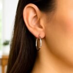 Large 14K White Gold Twisted Hoop Earrings 30mm