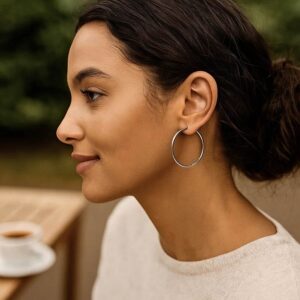 Large Plain Hoop Earrings 40mm x 3mm Sterling Silver