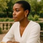 Medium Size 14k Yellow Gold Wide Hoop Earrings Model Wearing