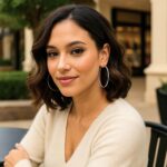 Model Wearing 14k White Gold Hoop Earrings 60mm x 2mm Model Wearing 14k White Gold Hoop Earrings 60mm x 2mm