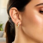 Octagonal Hoop Earrings with Cubic Zirconia 14K Gold