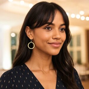 Open Flat Tube Circle Drop Dangle Earrings 14k Gold