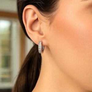 Oval Cubic Zirconia Eternity Hoop Earrings 15mm Sterling Silver