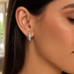 Oval Cubic Zirconia Eternity Hoop Earrings Sterling Silver