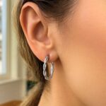 Oval Diamond Cut Braided Hoop Earrings Sterling Silver