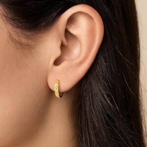 Petite Geometric Textured Hoop Earrings 14k Yellow Gold