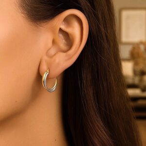Polished and Textured Double Hoop Earrings 14k Two Tone Gold