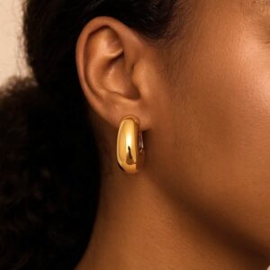 Real 14K Gold Medium Thick Chunky Hoop Earrings with Omega Back